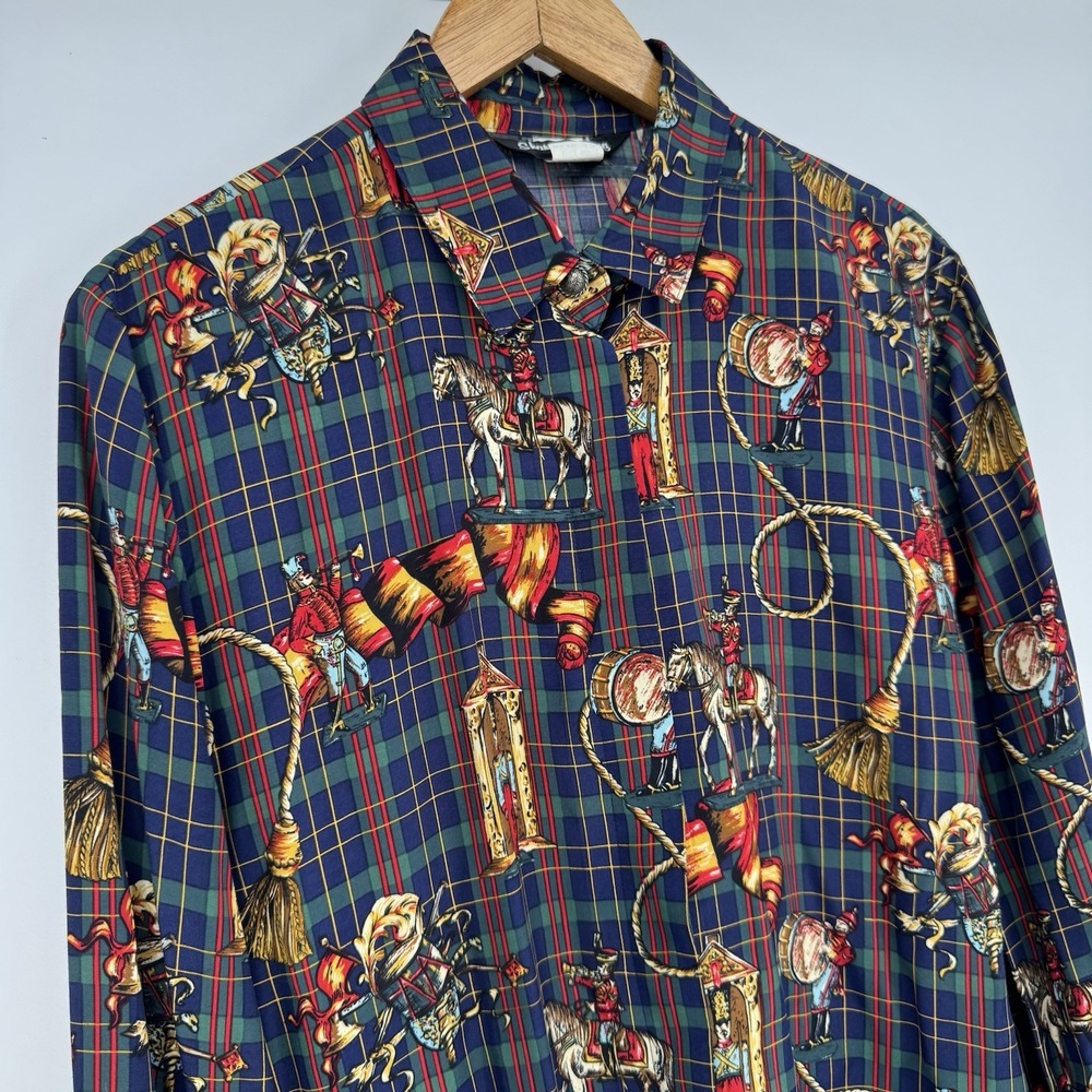 80s Sharon Young Equestrian Blouse Women's‎ Size 12 Plaid Preppy Button Front